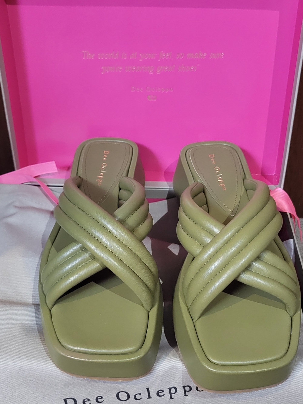 Dee Ocleppo Olive Green Padded Crisscross Platform Sandals